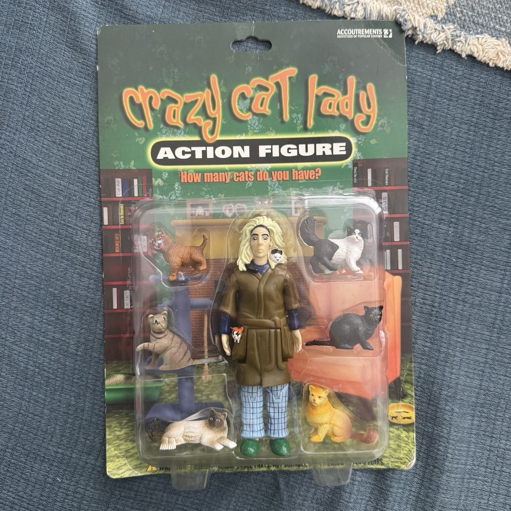 Vintage 2004 Crazy Cat Lady Vinyl Action Figures by Accoutrements Sealed in Box